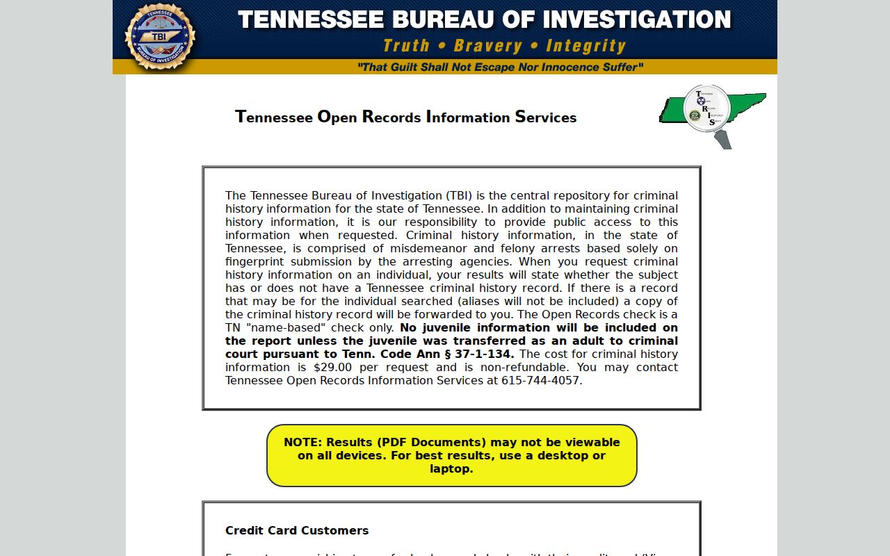 Jackson County criminal history Tennessee TORIS background check portal